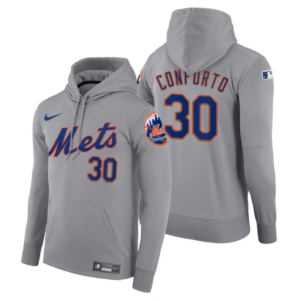 Men New York Mets 30 Conforto gray road hoodie 2021 MLB Nike Jerseys